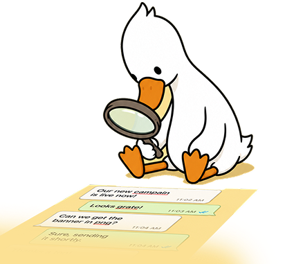 Wallnut mascot, a goose with a magnifying glass